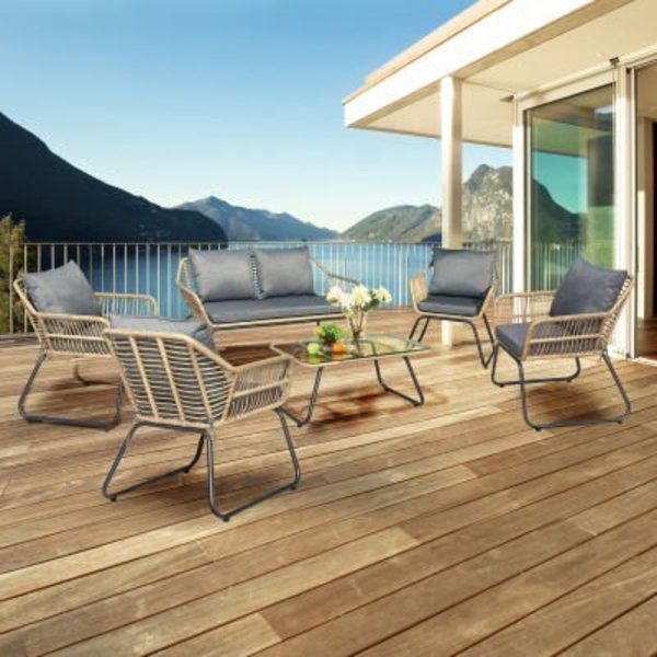 Rta Products Llc DUKAP® Lugano 6 Piece Rattan Outdoor Sofa Seating Set w/ Cushions O-DK-P080-AAB